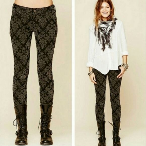 Free People Damask Brocade Jacquard Goth Skinny Jeans - Picture 9 of 10